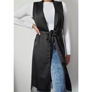 Black Sleeveless Duster Cardigan